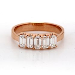 5-stone band in 18K RG with U-prong set emerald cut diamonds.  D0.93ct.t.w.  Size 5.5