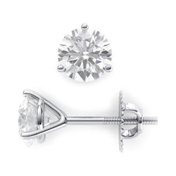 Screw back stud earrings with 3-prong set H-I/SI1-SI2 round diamonds.  D3.40ct.t.w.