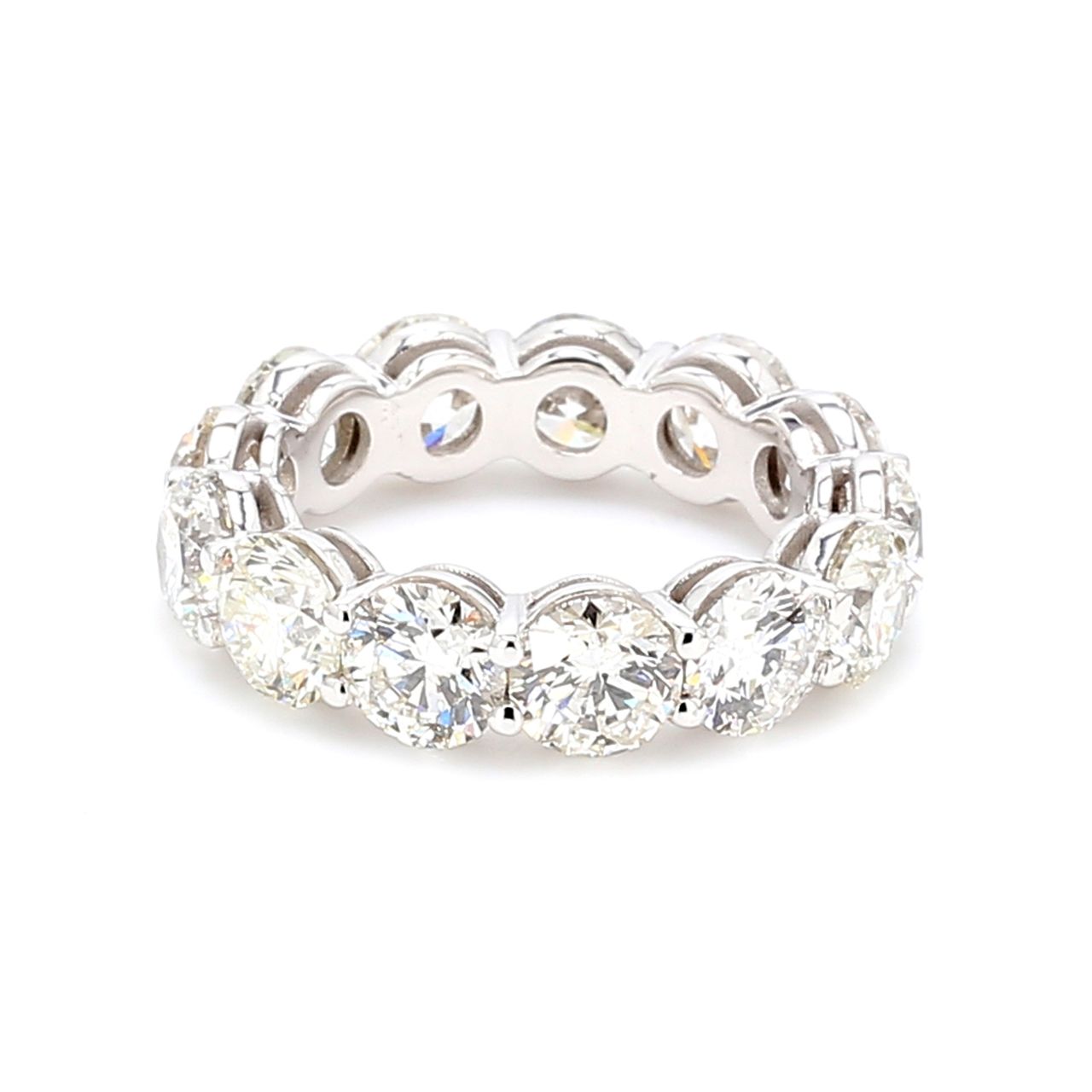 Eternity band with shared prong set (13) round diamonds.  D7.23ct.t.w.  Size 6
