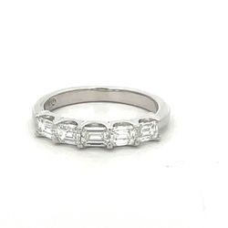 5-stone band east west style in platinum with prong set emerald cut diamonds.  D0.99ct.t.w.  Size 6.5