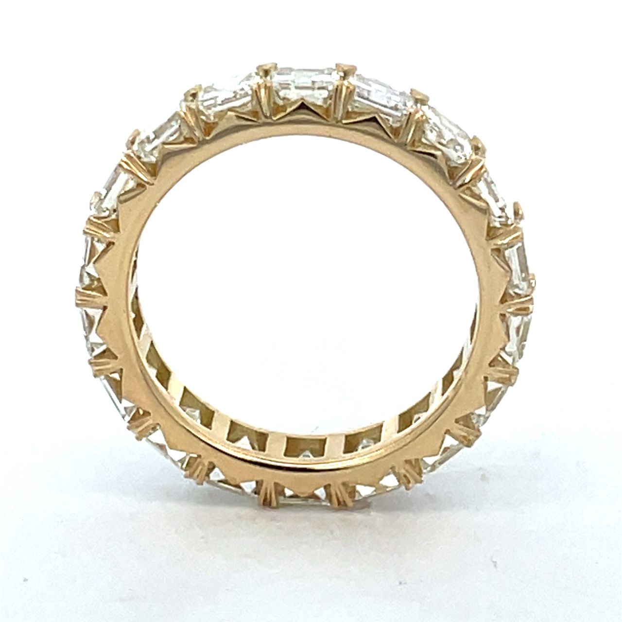 Eternity band in 18K YG with U-prong set (18) asscher cut diamonds.  D4.42ct.t.w.  Size 6