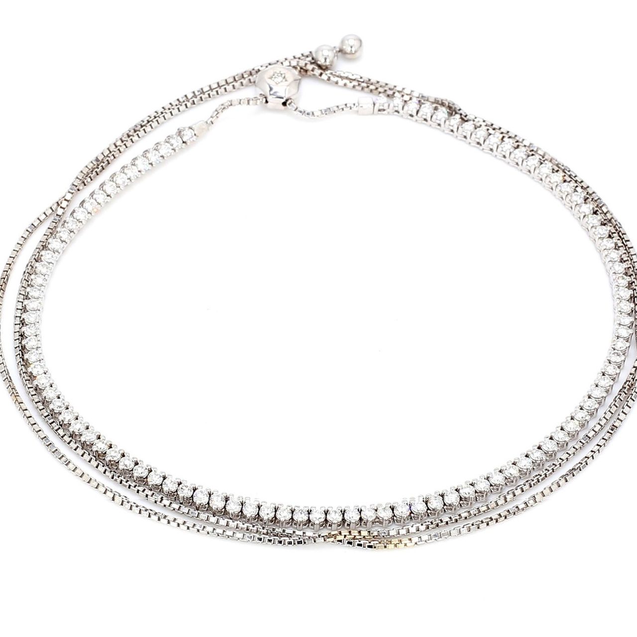 Fancy adjustable necklace with bezel & 3-prong set round diamonds.  D3.32ct.t.w.