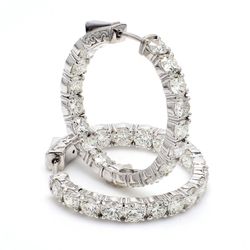 1' Inside out hoop earrings with 4-prong set (34) round diamonds & with special spring lock.  D6.61ct.t.w.