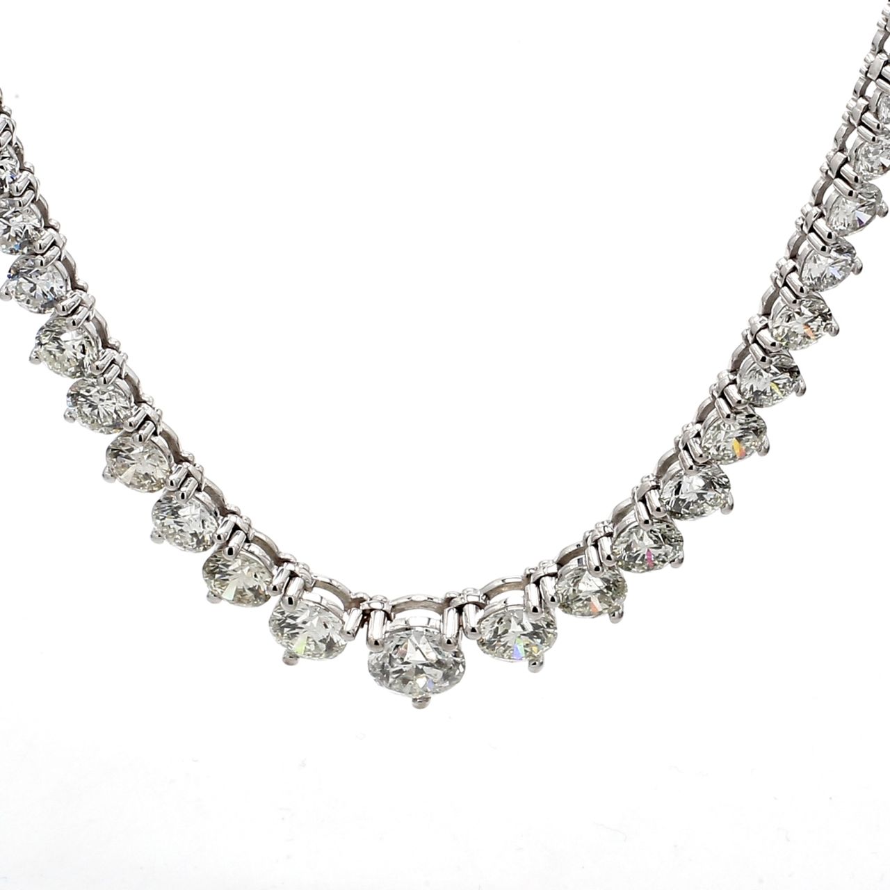 16' Graduated tennis necklace in 18K WG with 3-prong set round diamonds.  D14.60ct.t.w.