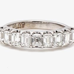 9-stone band in platinum with U-prong set emerald cut diamonds.  D1.69ct.t.w.  Size 6