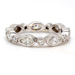 Eternity band with alternating bezel set marquise and round diamonds.  D1.32ct.t.w.  Size 8.5