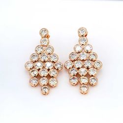 1.5' Chandelier earrings in 18K RG with bezel set round diamonds.  D14.43ct.t.w.