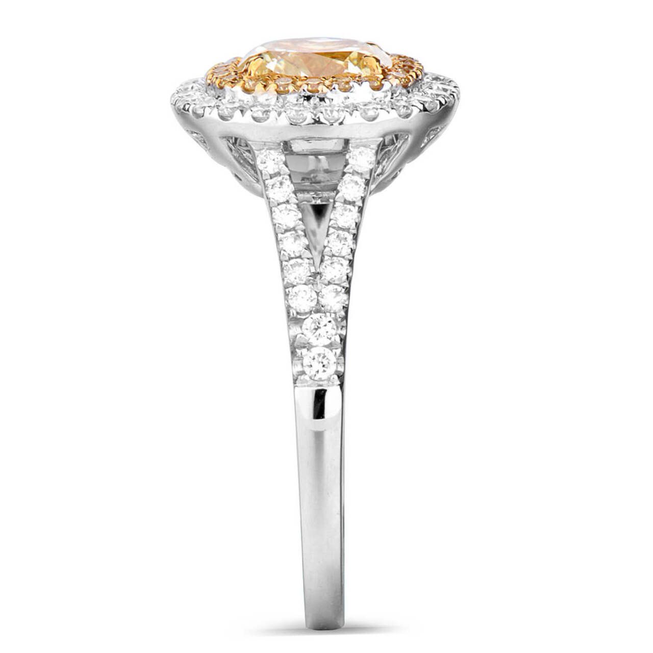 18KWG Cushion Shape Double Halo Pave Split Shank Ring