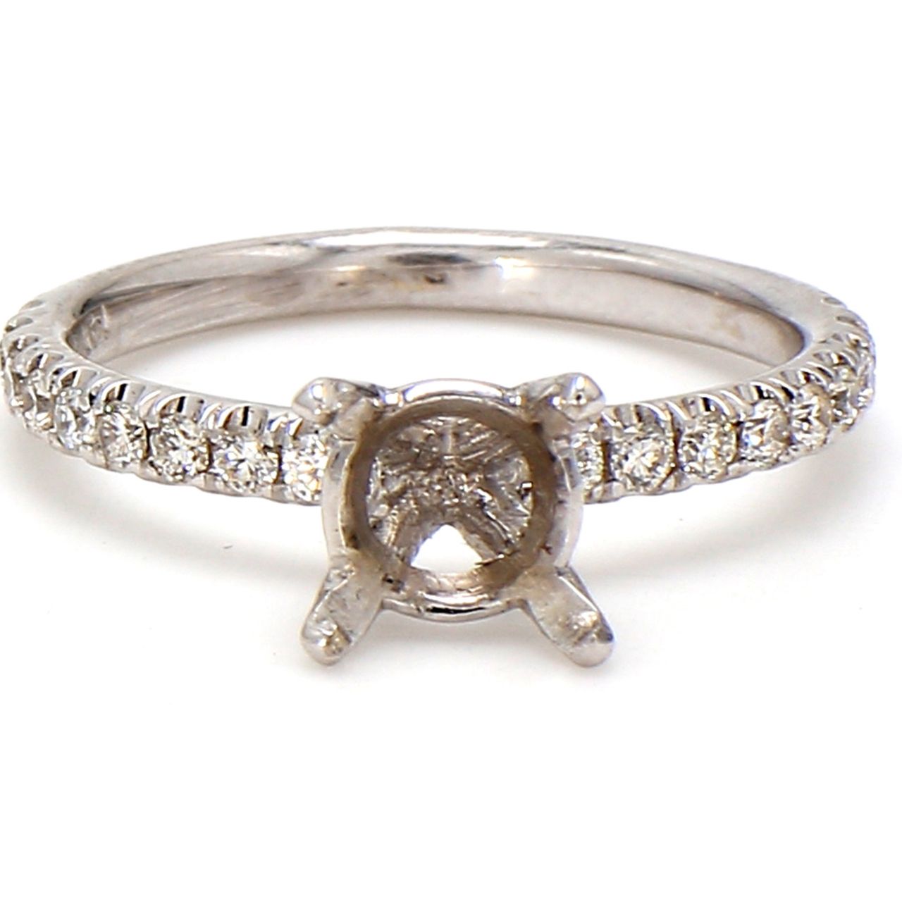 Semi-mount with pre-set round diamonds on the shank.  D0.26ct.t.w.