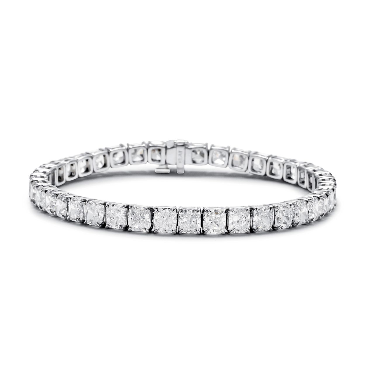 7' Tennis bracelet in platinum with claw prong set (40) cushion cut diamonds.  D20.76ct.t.w.