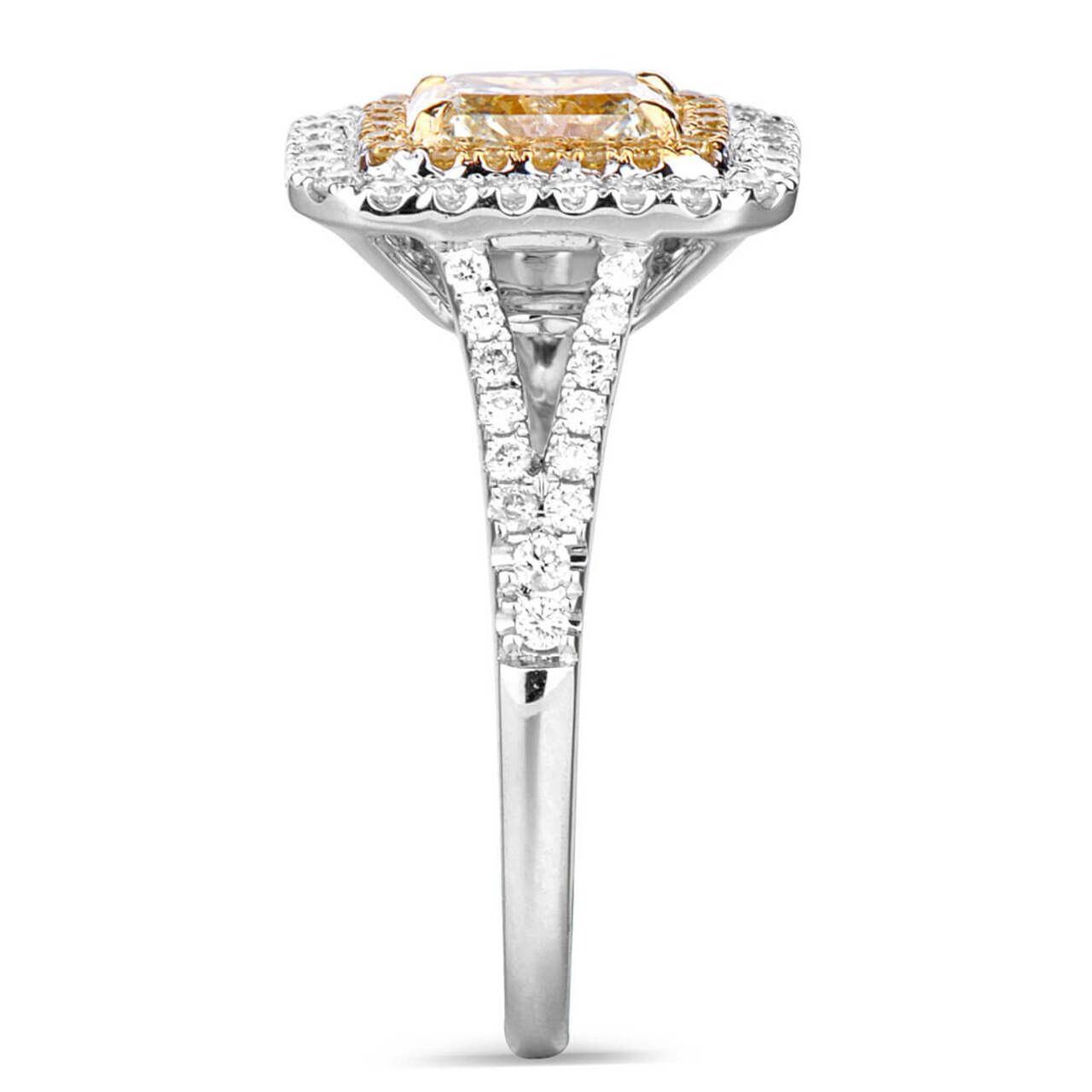 18KWG Radiant Shape Double Halo Pave Split Shank Ring