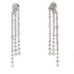 Chandelier style dangling earrings with prong set round diamonds.  D4.65ct.t.w.
