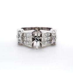 Semi-mount with 3-row princess cuts & round diamonds.  D1.21ct.t.w.