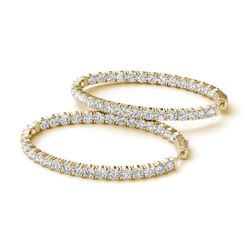 1.25' Inside out hoop earrings in yellow gold with prong set (76) round diamonds & with special spring lock.  D1.61ct.t.w.