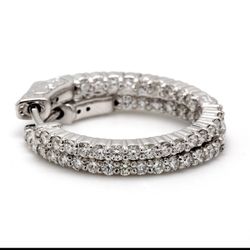 0.75' Inside out hoop earrings with 4-prong set (50) round diamonds & with special spring lock.  D1.07ct.t.w.
