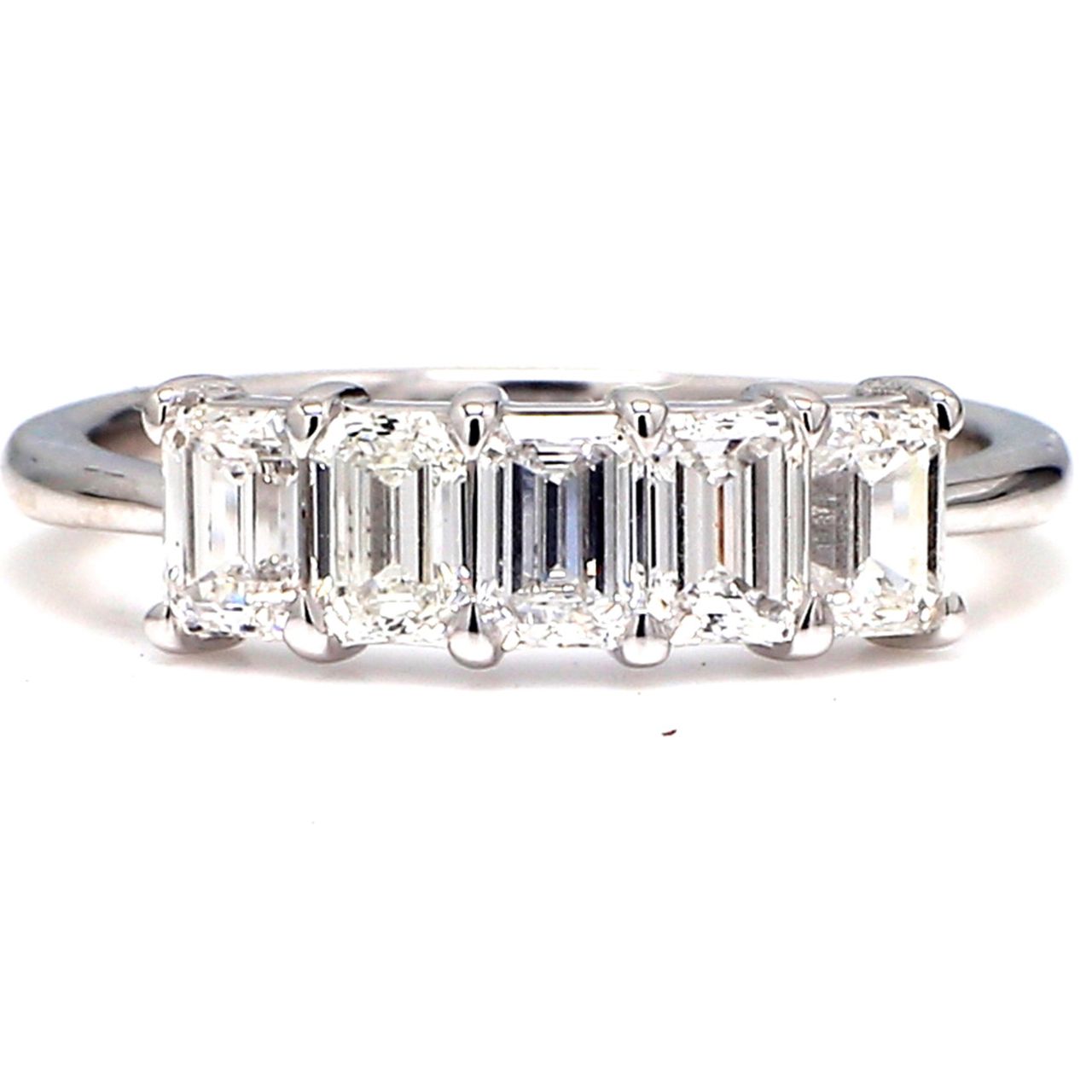 5-stone band in platinum with prong set emerald cut diamonds.  D1.23ct.t.w.  Size 6.5