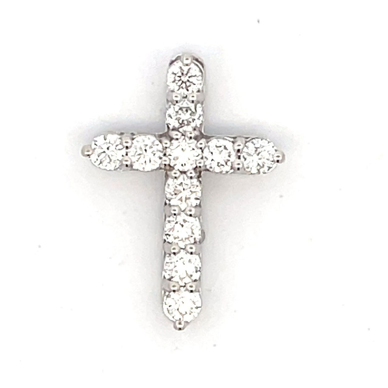 1' Cross with open basket prong set (11) round diamonds.  D1.35ct.t.w.
