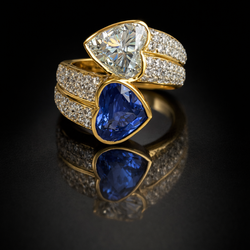 Sophisticated Diamond and Sapphire Heart Ring