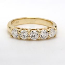 5- stone band in 14K YG with shared U-prong set round diamonds.  D1.17ct.t.w.  Size 6.5