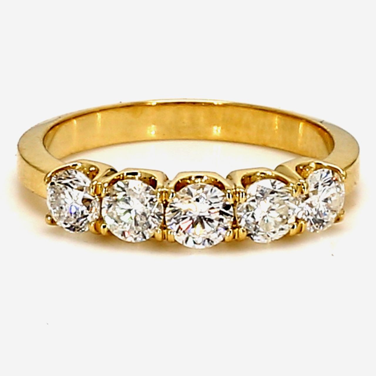 5-stone band in 18K YG with prong set round diamonds.  D1.05ct.t.w.  Size 6.5