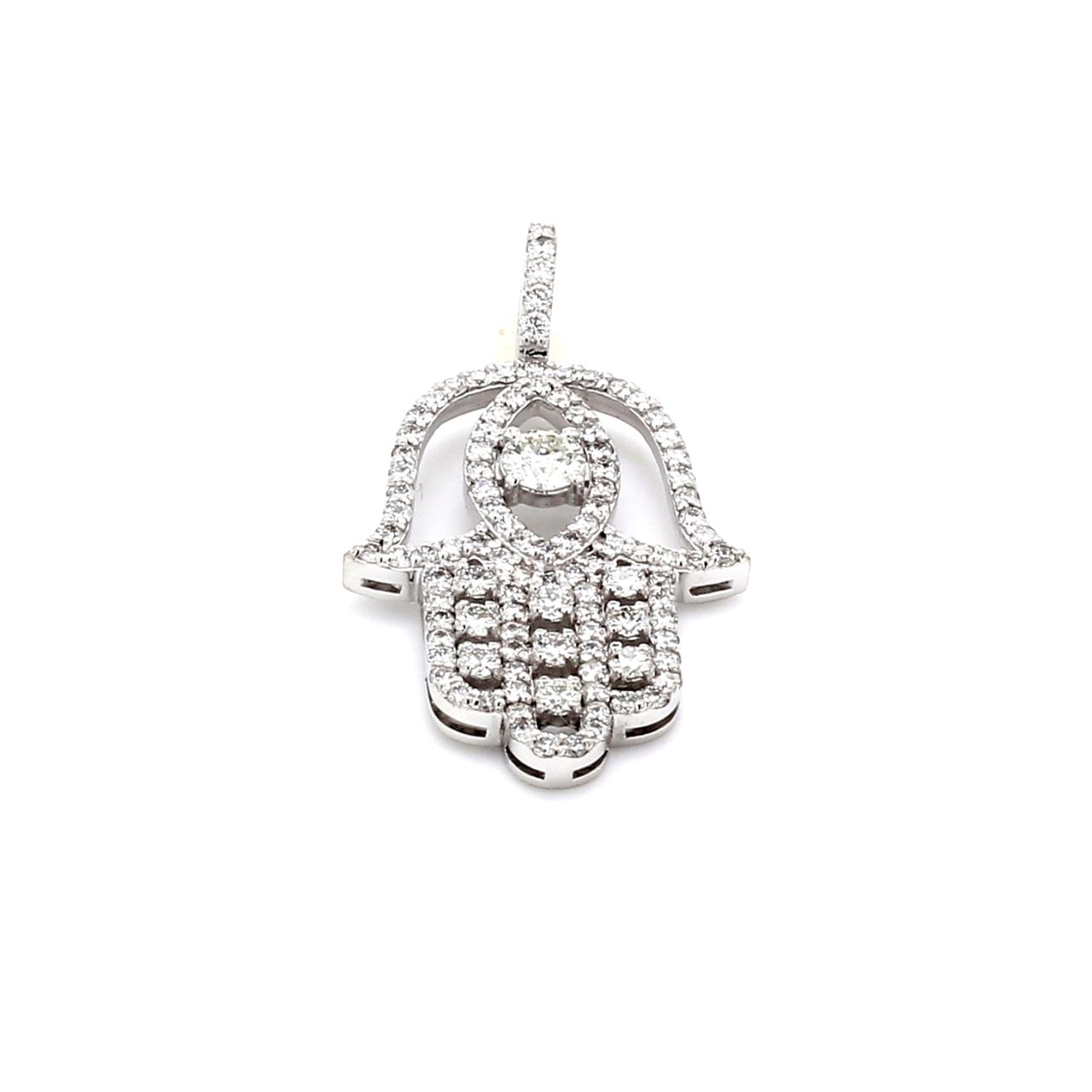 1.75' Hamsa pendant with 4-prong & pave set (107) round diamonds.  D1.68ct.t.w.