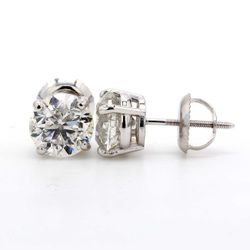 Screw back stud earrings with 4-prong set USA certified G-H/SI1 round diamonds.  D2.02ct.t.w.