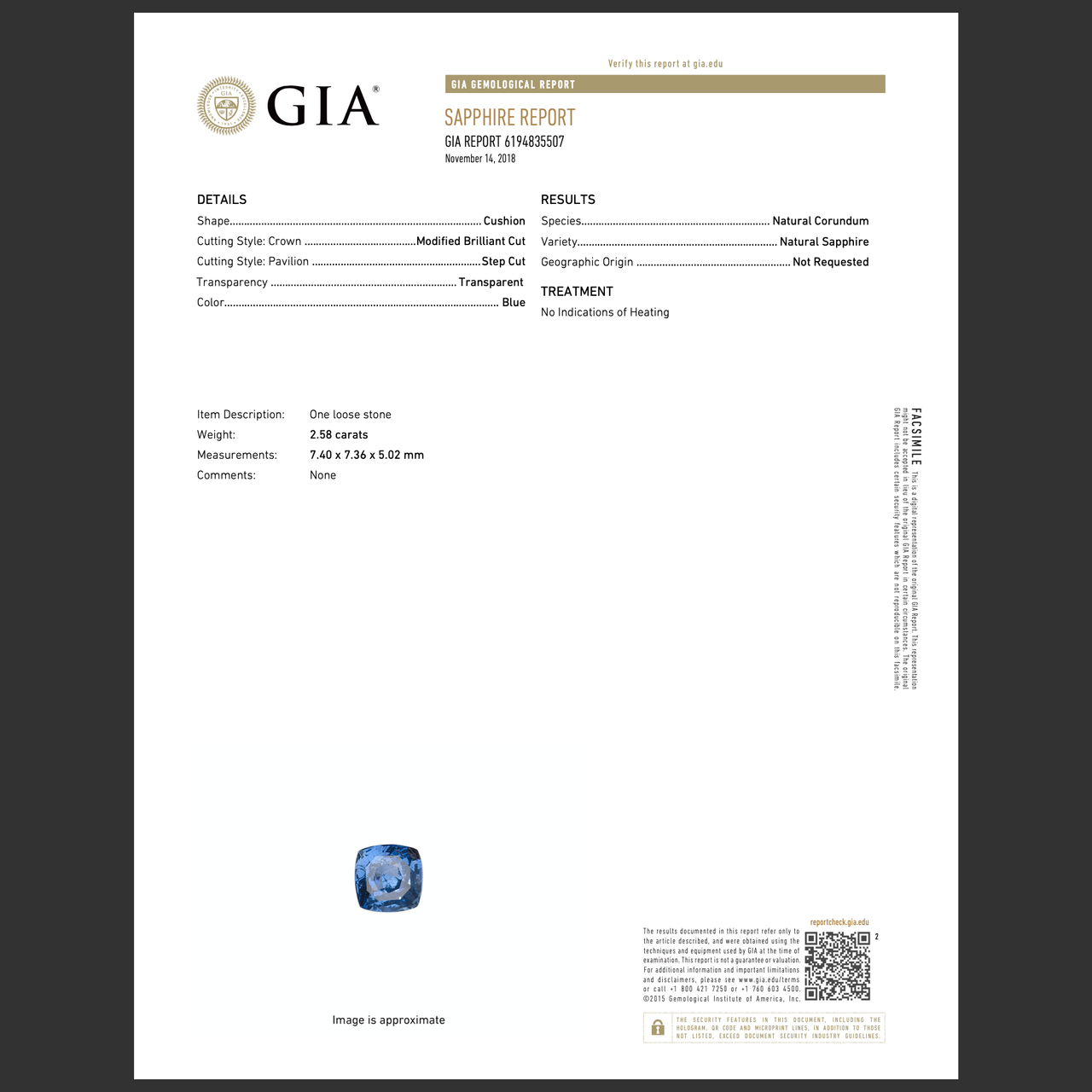 Unheated 2.58Cts Blue Sapphire GIA Ring GIA# 6194835507