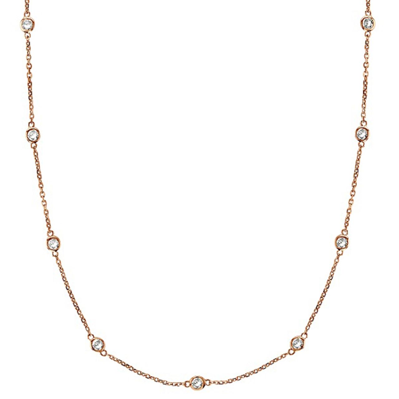 18' Diamonds by the yard necklace in 18K RG with bezel set round diamonds.  D1.31ct.t.w.