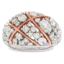 Fashion ring with rose gold bar lining and combination 4-prong set oval and round diamonds.  D3.07ct.t.w.