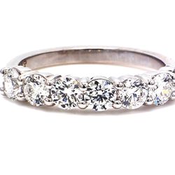 7-stone band in platinum with prong set round diamonds.  D1.22ct.t.w.  Size  6