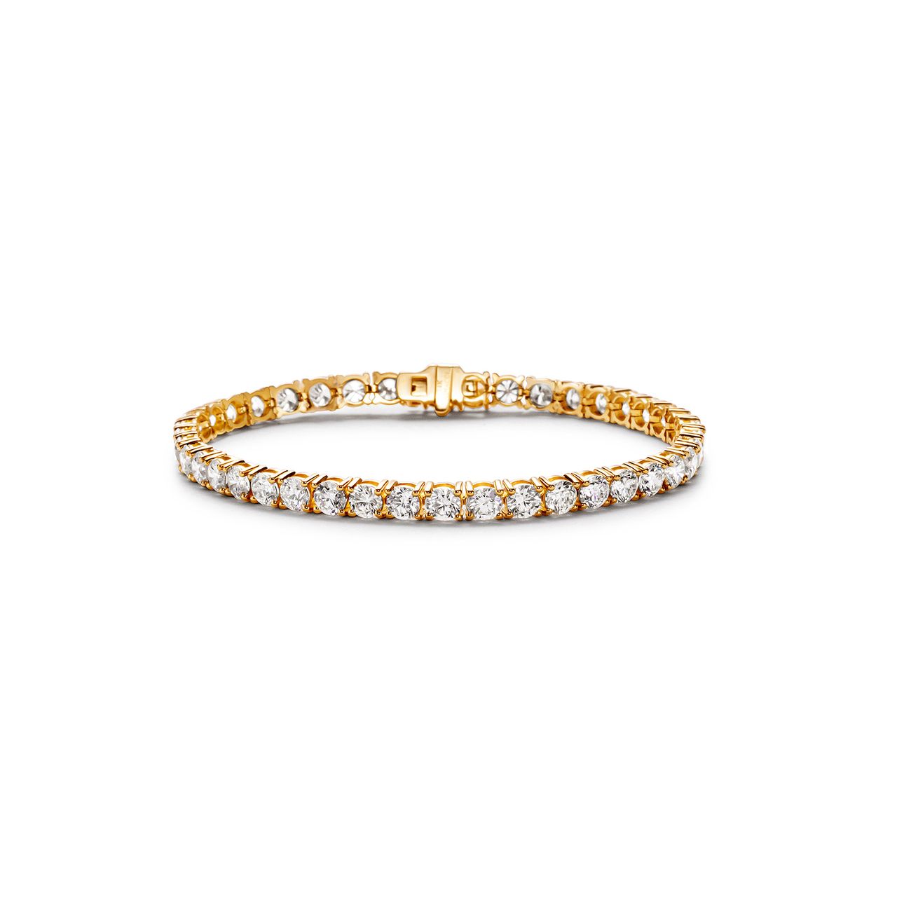 7' Tennis bracelet in yellow gold with basket prong set (42) round diamonds.  D10.01ct.t.w.