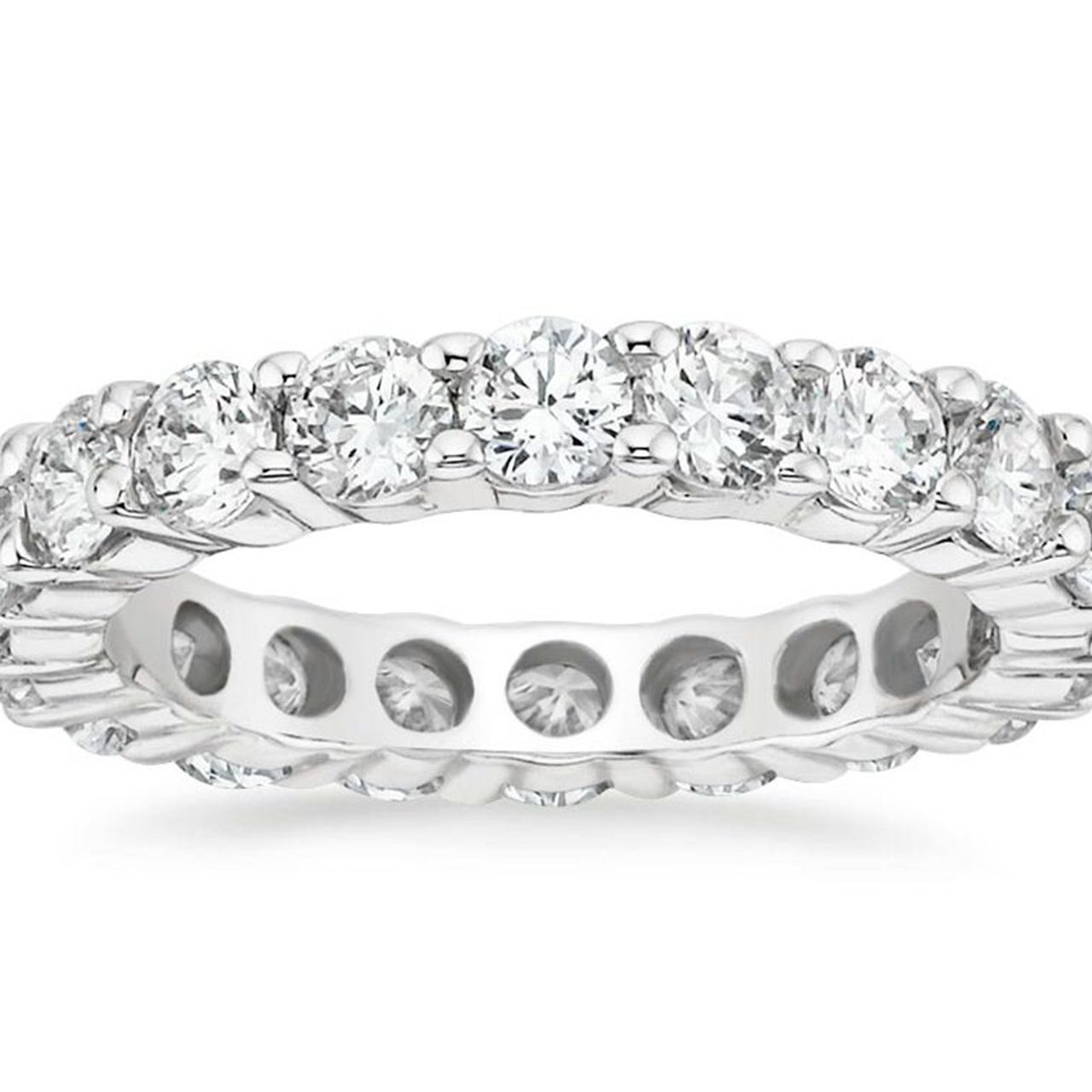 Eternity band with shared prong set (28) round diamonds.  D0.55ct.t.w.  Size 5