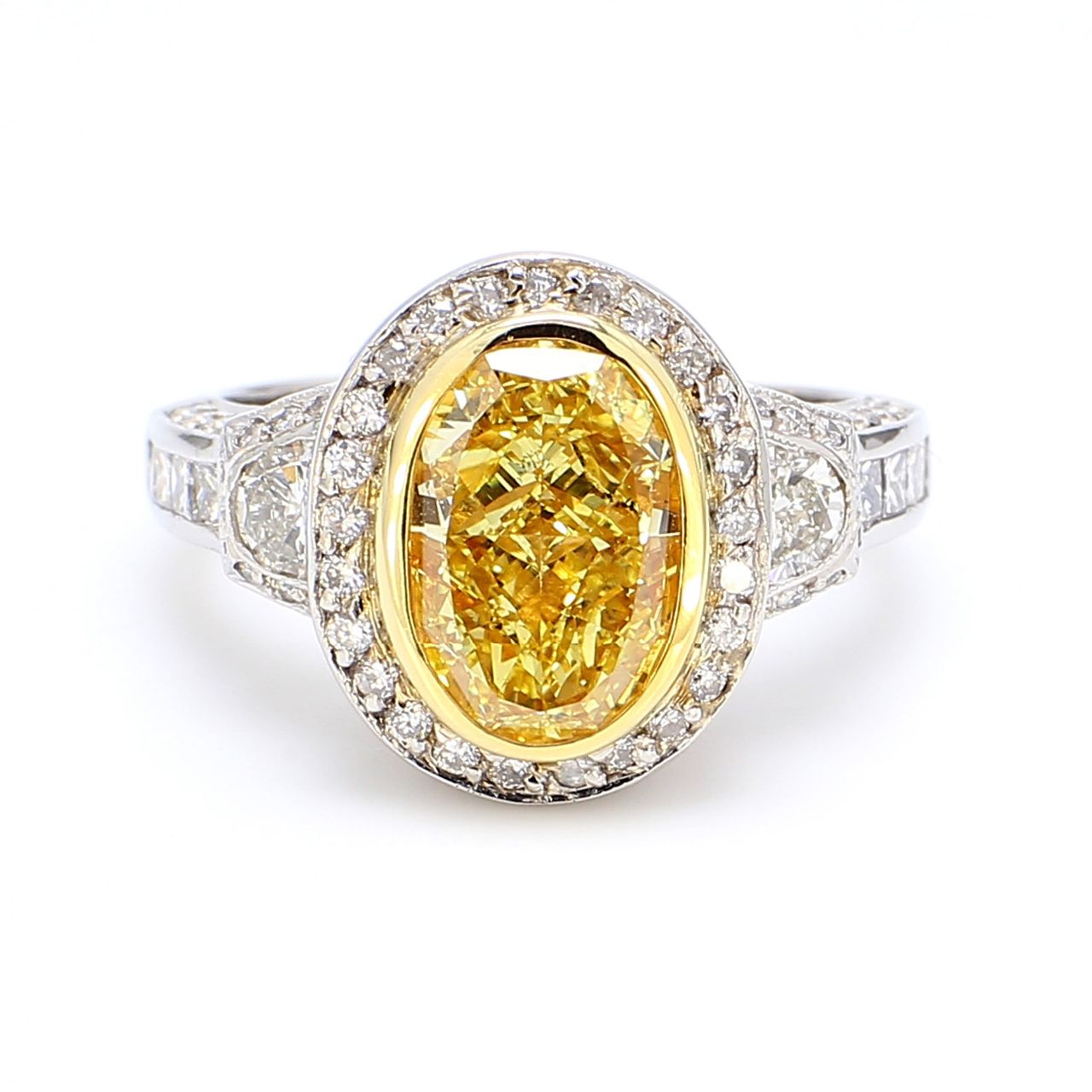 Halo semi-mount w/ half moons sides & rounds diamonds.  D1.37ct.t.w.  Size 7