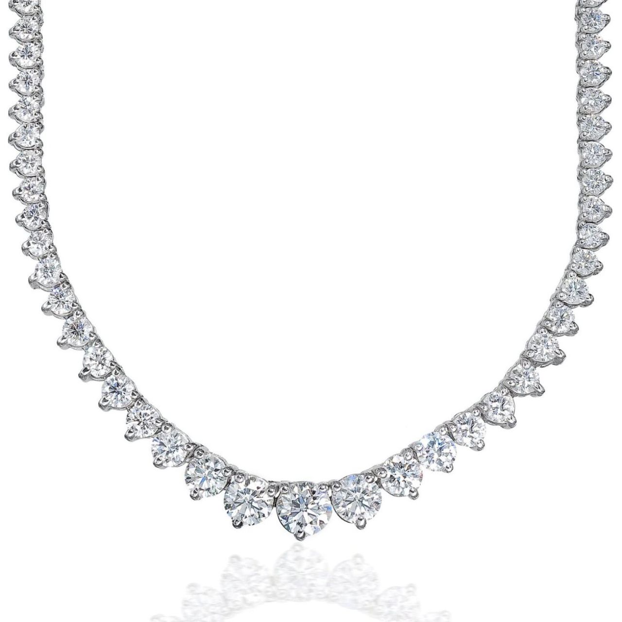 17' Graduated tennis necklace with 3-prong set (149) round diamonds.  D10.54ct.t.w.