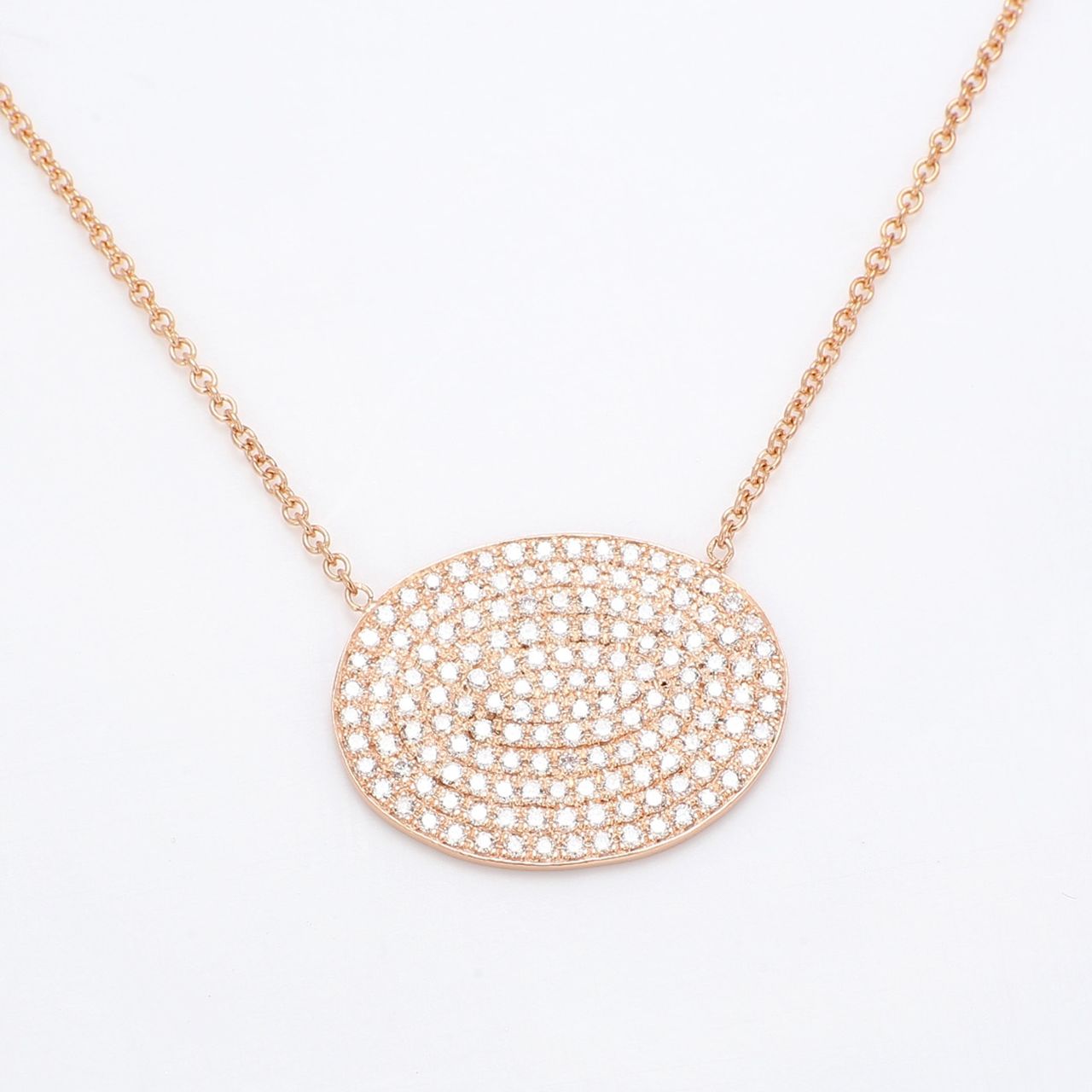 Necklace in 18K RG with pave set round diamonds.  D1.42ct.t.w.