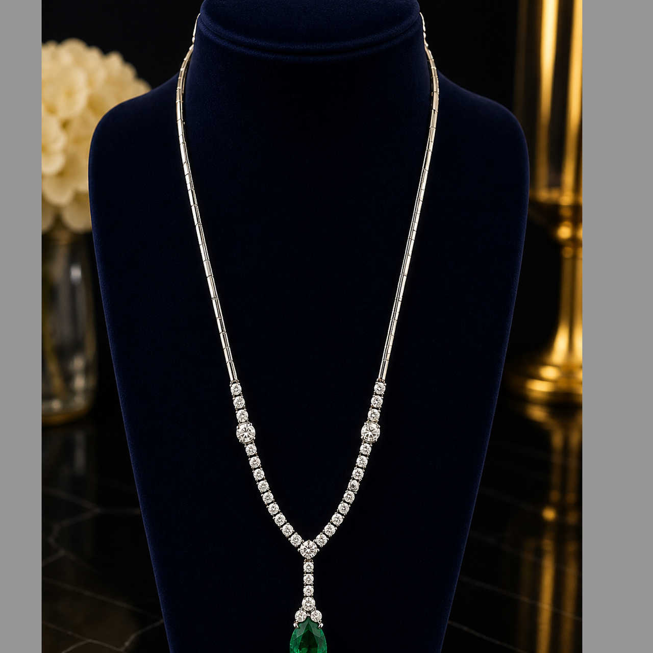 EMERALD AND DIAMOND 6.79 CTS TOTAL WG NECKLACE