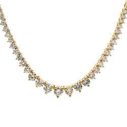 18' Graduated tennis necklace in 18K YG with 3-prong basket set (170) round diamonds.  D14.39ct.t.w.