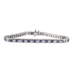 7' Tennis bracelet in white gold with alternating round diamonds & princess cut sapphires.  D2.35ct.t.w.  Sapphires 3.35ct.t.w.