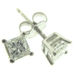 Screw back stud earrings with prong set princess cut diamonds.  D1.41ct.t.w.