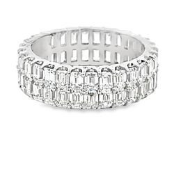 Two-row eternity band in platinum with U-prong set (60) emerald cut diamonds.  D4.88ct.t.w.  Size 6.5