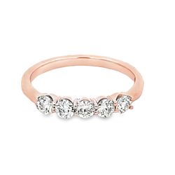 5-stone band in 14K RG with shared prong set round diamonds.  D0.41ct.t.w.  Size 4.75