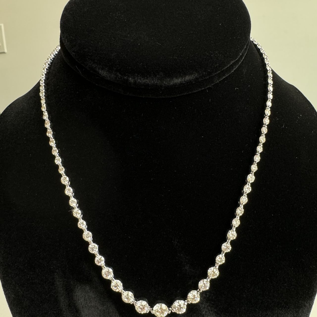 11.31 Carat Graduating Diamonds Tennis Riviera Necklace 18KWG 24 grams #TNCWN-255