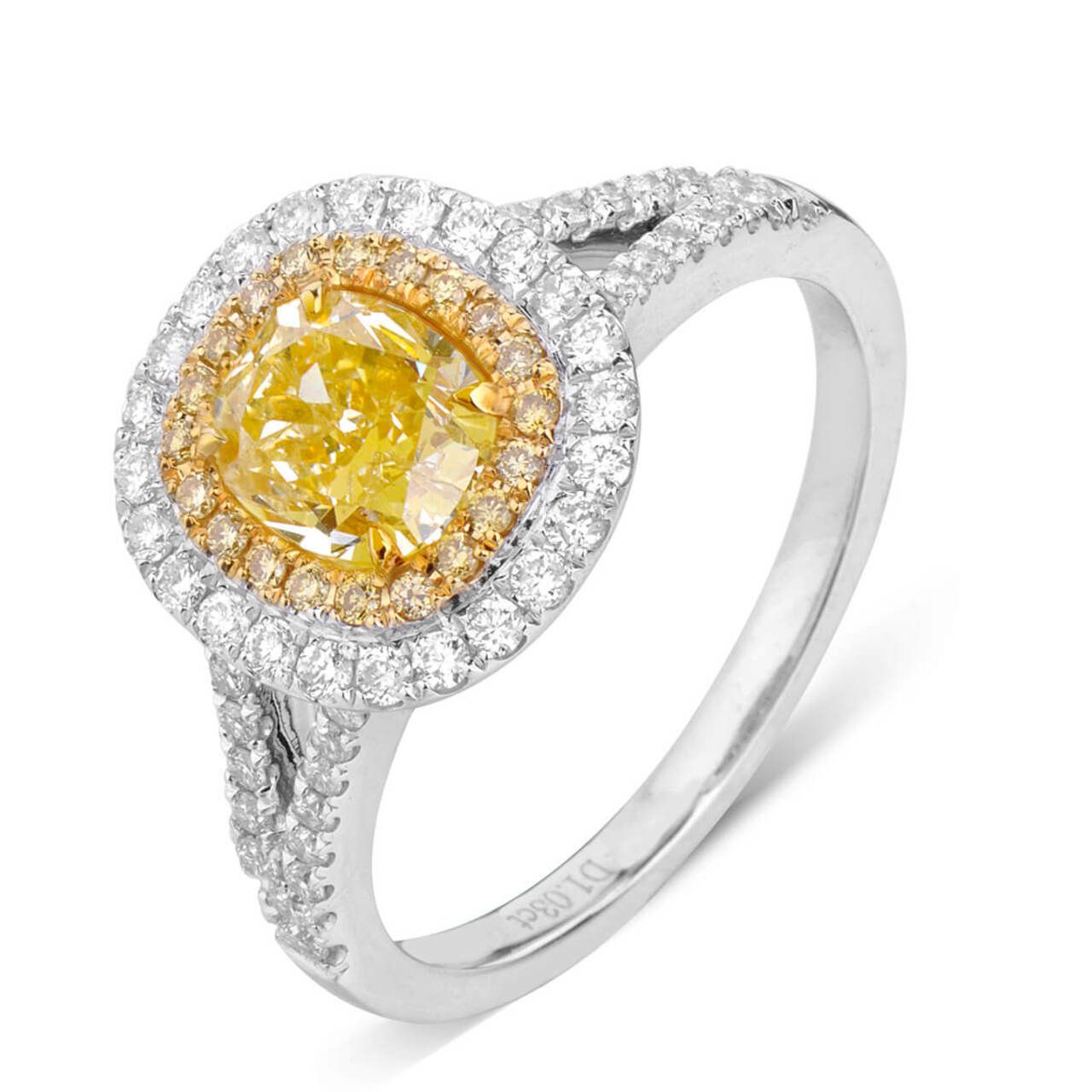 18KWG Cushion Shape Double Halo Pave Split Shank Ring