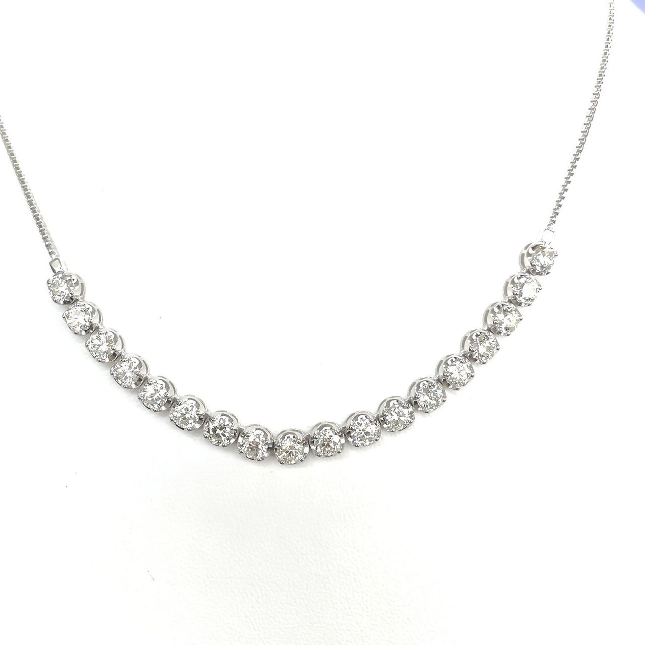 Bolo style tennis necklace with crown prong set (18) round diamonds.  D5.10ct.t.w.