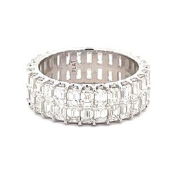 Two-row eternity band in platinum with U-prong set (56) emerald cut diamonds.  D4.76ct.t.w.  Size 6