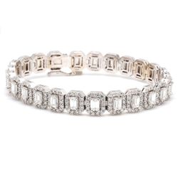 7' Halo tennis bracelet with pave set rounds around 4-prong set (26) emerald cut diamonds.  D8.77ct.t.w.