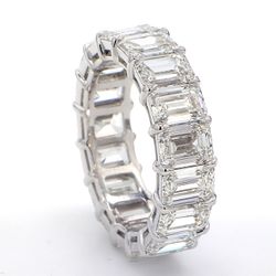 Eternity band in platinum with basket prong claw set GIA certified D-F/VVS1-VS2 (17) emerald cut diamonds.  D8.85ct.t.w.  Size 5.5