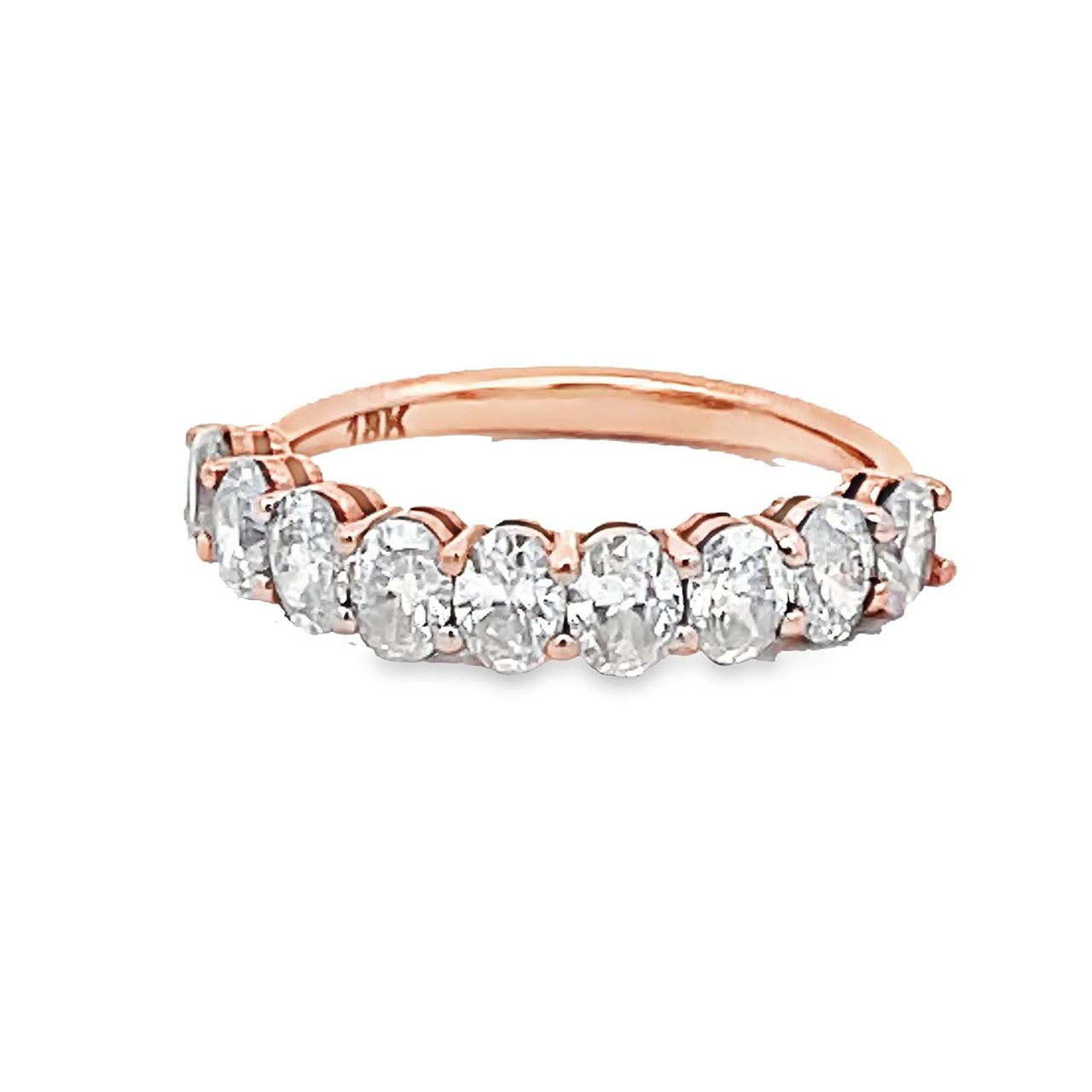 9-stone band in 18K RG with basket prong set oval diamonds.  D1.62ct.t.w.  Size 7.5