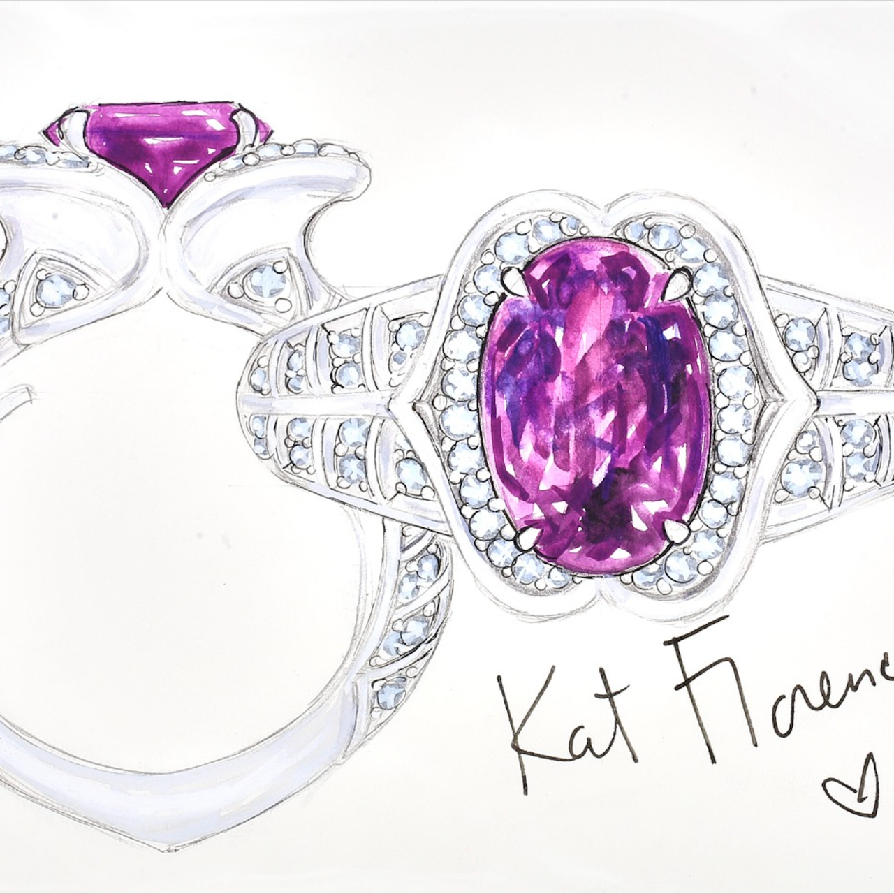 Kashmir Sapphire GIA 3.78 Carat Unheated Signed Kat Florence with D Flawless Diamonds 18K Gold Ring