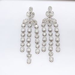 2.5' Chandelier earrings in 18K WG with bezel set oval & princess cut diamonds.  D8.72ct.t.w.